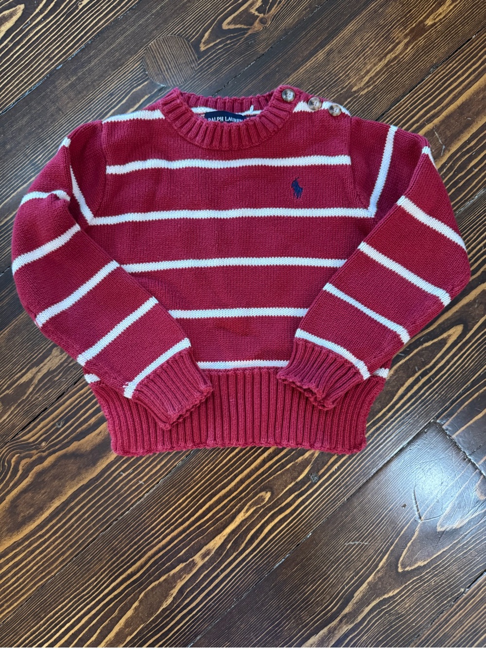Ralph Lauren Toddler Red & White Striped Crewneck Sweater